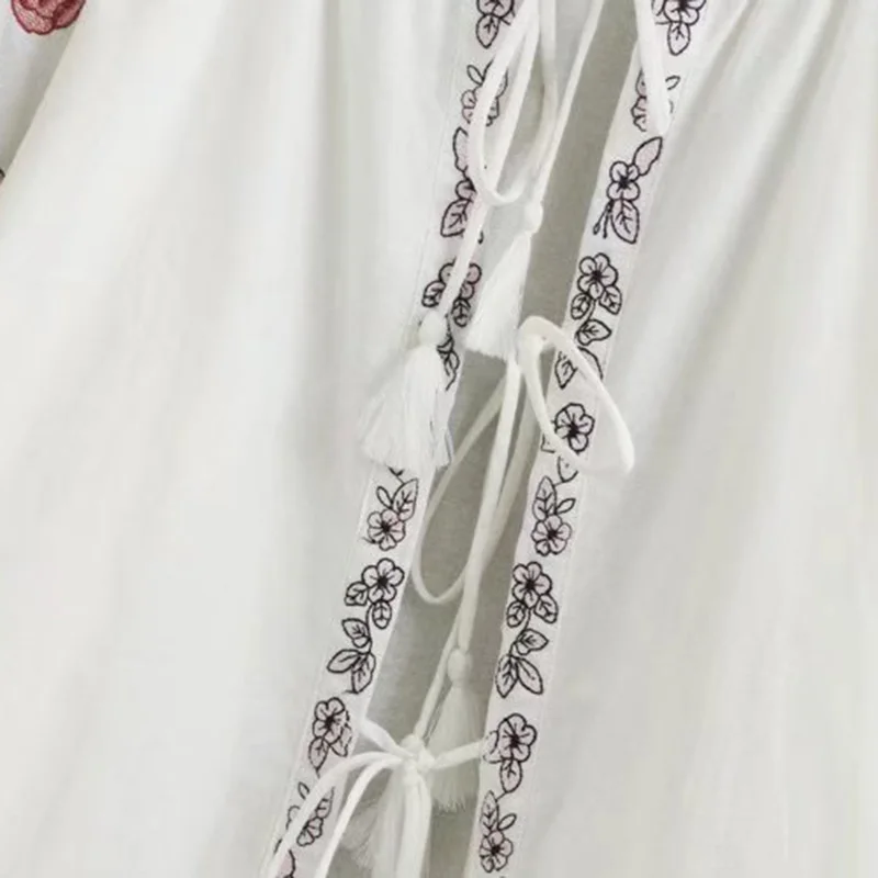 Для женщин S Белый Этническая Цветок Вышивка куртка 2017 Фонари рукавом Пояса