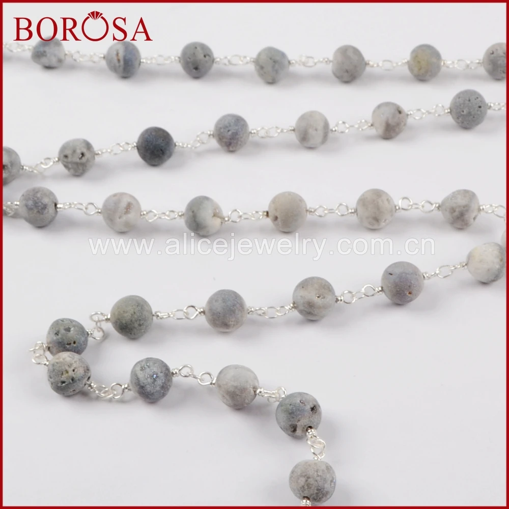 BOROSA новые золотые или Серебристые 8 мм круглые агаты из титана AB Druzy бисерные