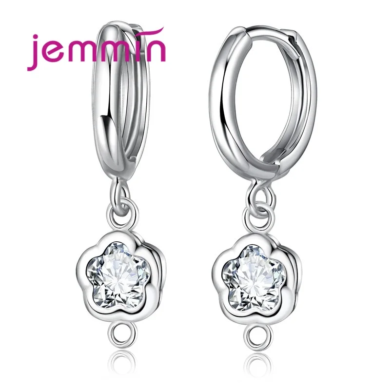

Flower Shape 925 Sterling Silver Earring Components Hoop Earring Findings with CZ Crystal Jewelry
