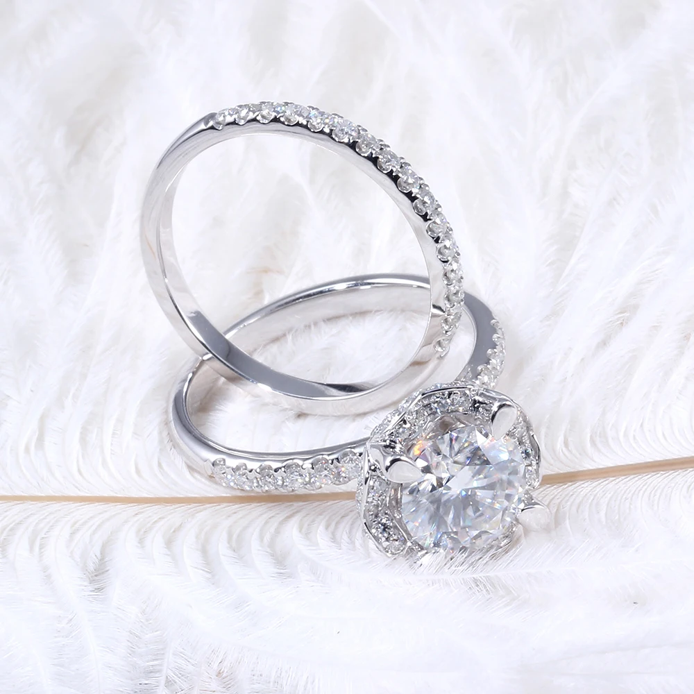 Центр 2 5 карат F бесцветный круглый вырез Moissanite обручальное кольцо набор