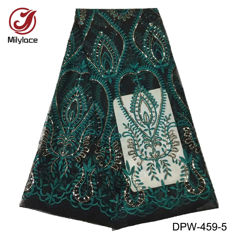 Персиковая кружевная ткань 5 ярдов в партии блестки Дубай вечернее платье 2018