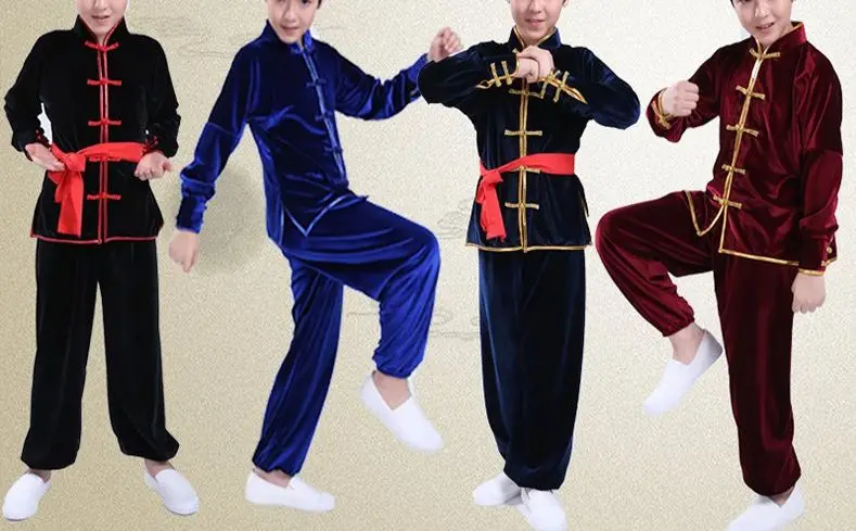 Унисекс цвет черный/синий/красный осень/зима детские костюмы tai chi плюшевая форма