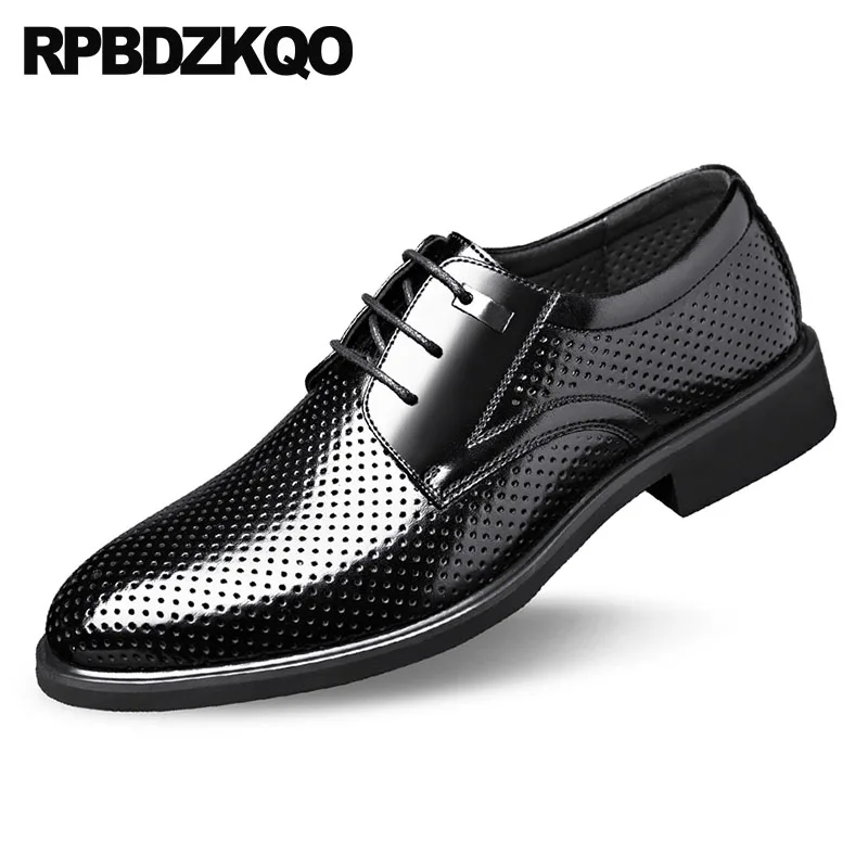Мужские дышащие кожаные туфли черные дизайнерские ажурные офисные оксфорды