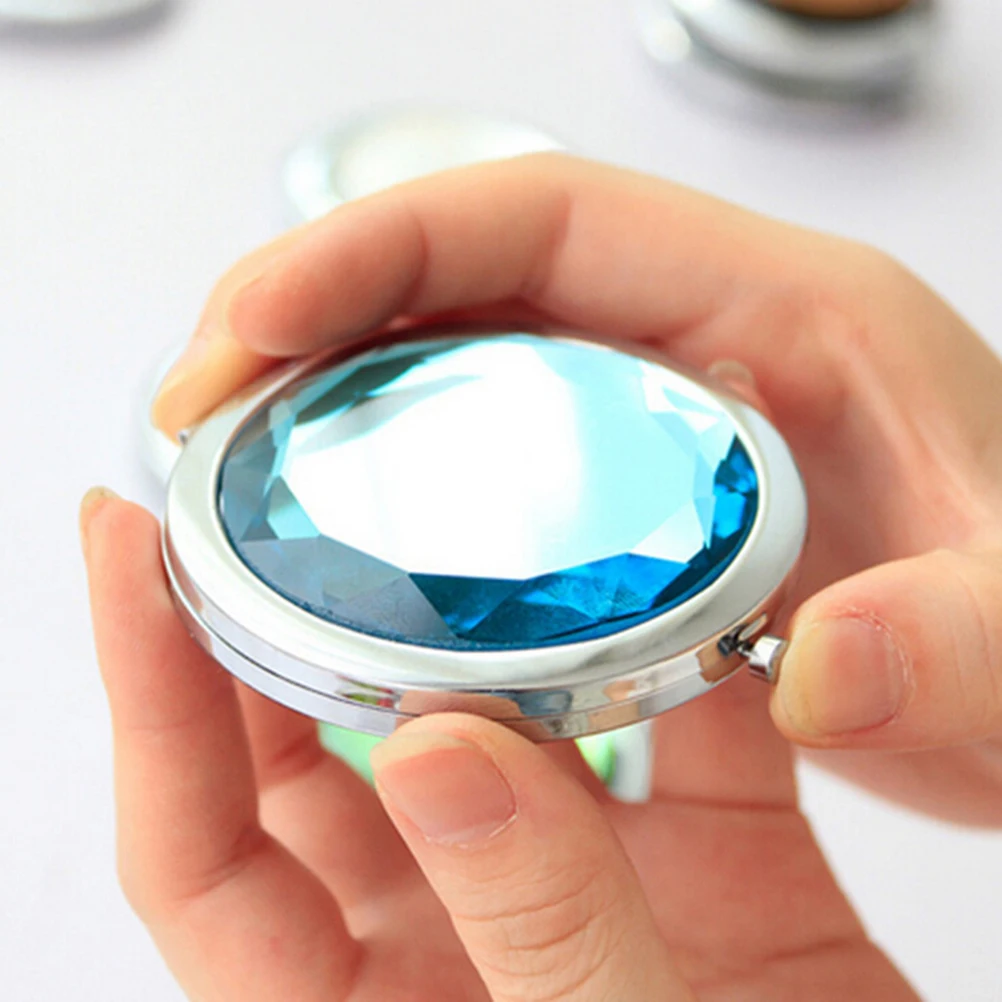 

Portable Cute Crystal Metal Pocket Mirror Personalized Wedding Gifts Makeup Fold Round Crystal Compact Mirror