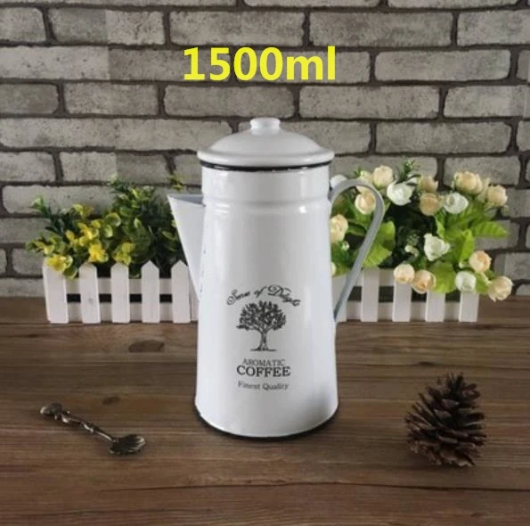 White 3 1500ml Эмалированный кофейник в европейском стиле, креативный Ретро Ностальгический эмалированный чайник для украшения ресторана, эмалированный процесс изготовления холодного и горячего kettl - Цвет: White 3 1500ml