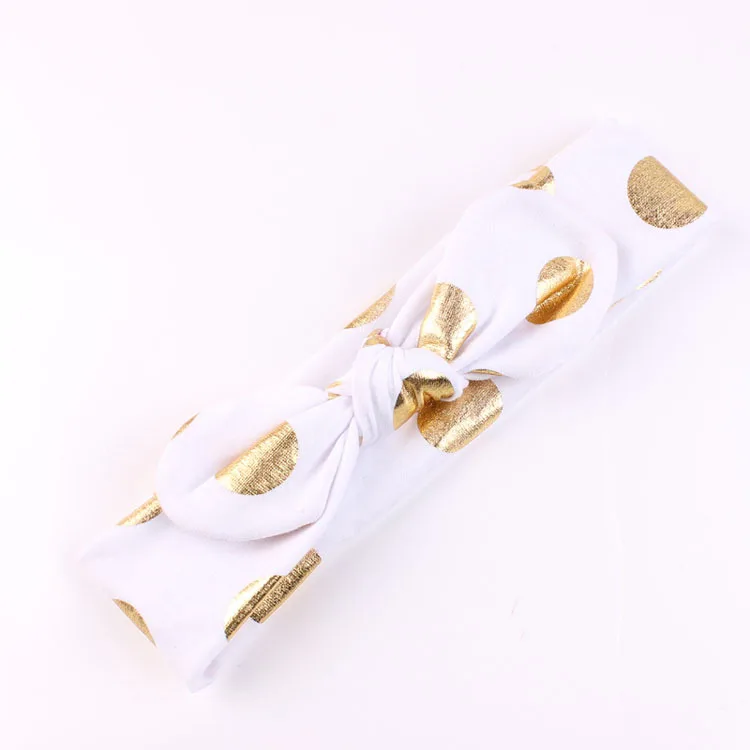 Повязка на голову в горошек для девочек теплая хлопковая ткань с бантом