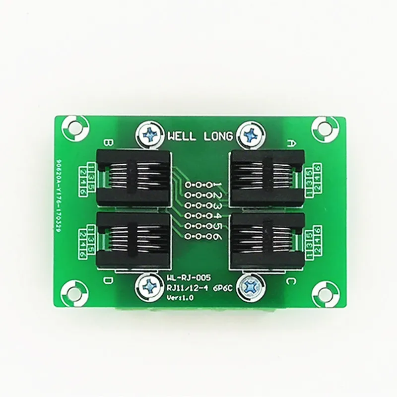 RJ11/RJ12 6P6C правый угол Jack 4 полосная шина Breakout Board клеммный блок разъем.|Клеммные