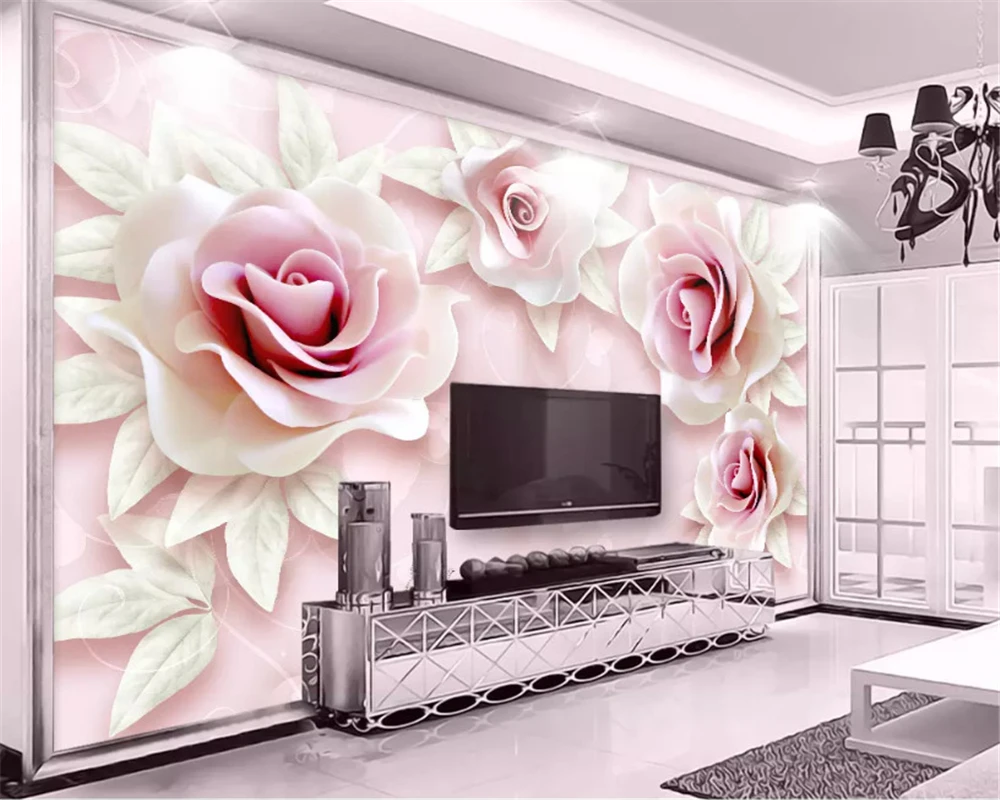 

beibehang Custom size Modern fresh and simple embossed pink rose 3D TV background papel de parede 3d wallpaper papier peint