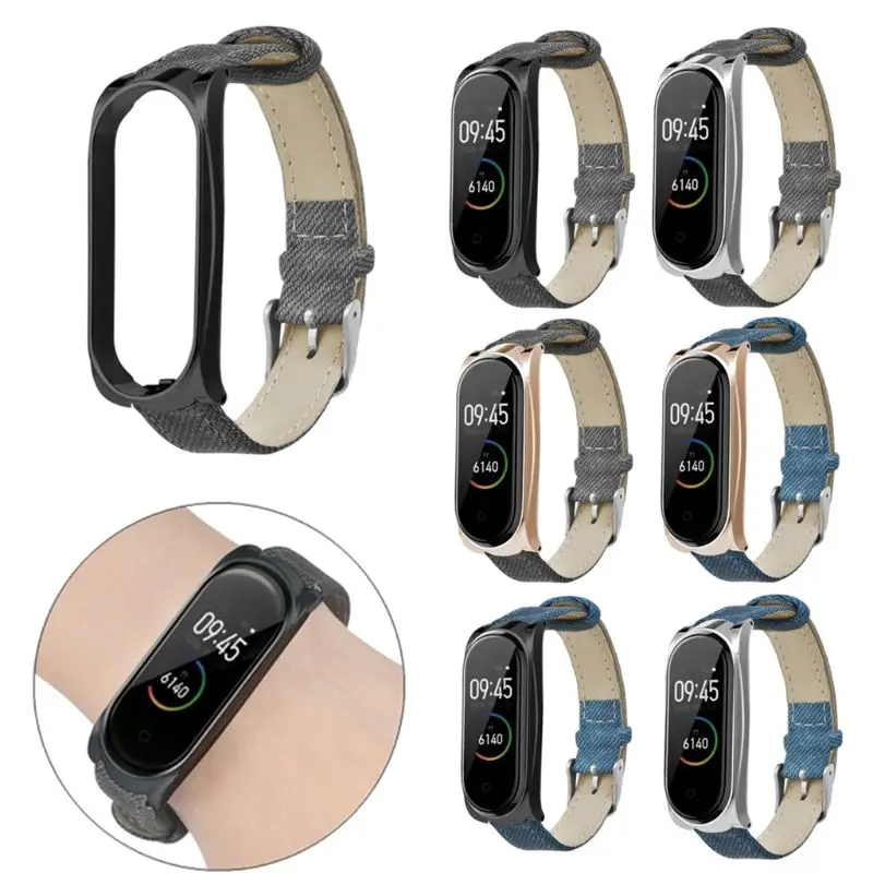 Прочный ремешок на запястье из искусственной кожи джинсовый для Xiaomi Mi Band 4/3 умный