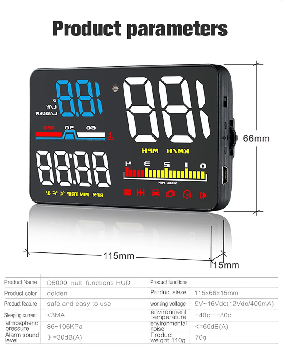 " Автомобильный HUD OBD OBD2 дисплей цифровой спидометр лобовое стекло проектор усталость сигнализации топлива Датчик скорости A8 A1000