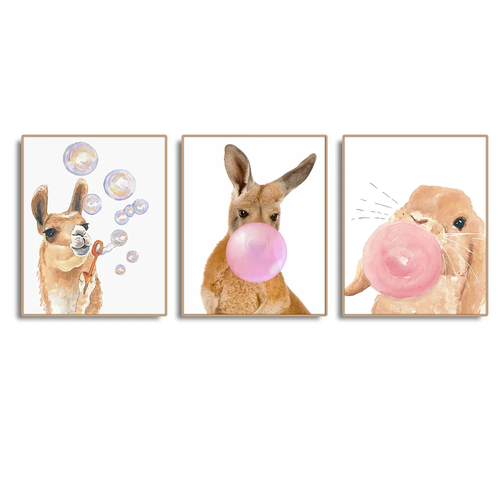 Скандинавский стиль детская комната животные жевательная резинка постер печать