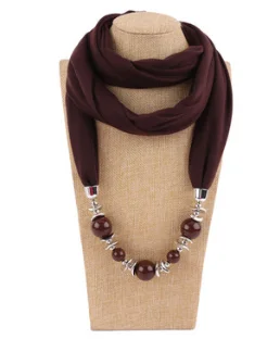 Темно-коричневый 9 Colors Ethnic Unique Scarf Necklaces Resin Beads Pendant Neckerchief Statement Necklace Wraps Women Bohemia Necklaces Jewelry - Цвет: Темно-коричневый