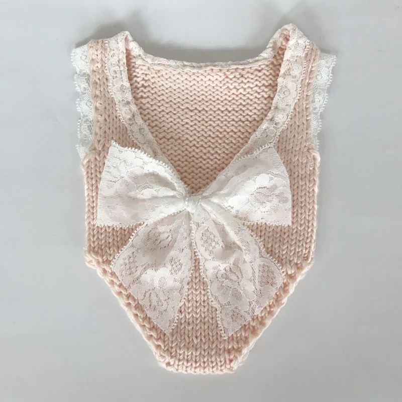 Комбинезон для новорожденных девочек с кружевным бантом одежда ручной работы