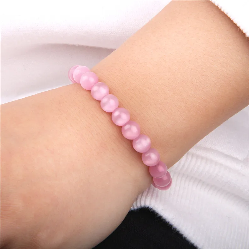 Тянущиеся браслеты с круглыми бусинами из натурального камня кошачий глаз