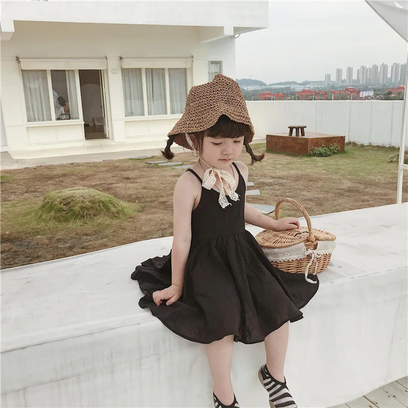Black Sling Sleeveless Summer Girls Dress Beach Open Back Kid Dresses Fairy Princess Dressing Children's Clothing | Детская одежда
