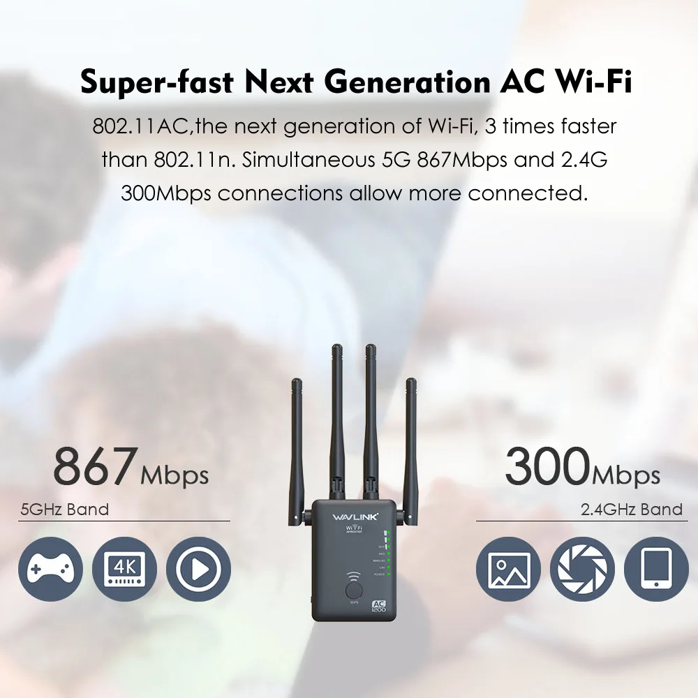Wavlink AC1200 Беспроводной Wi-Fi ретранслятор/усилитель/маршрутизатор расширитель диапазона Двухдиапазонная точка доступа WPS кнопка с 4 внешними антеннами