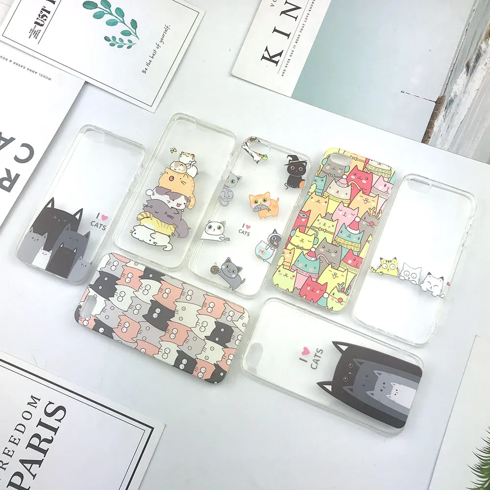 Чехол для телефона с кошкой iphone X 5 5S SE 6 6s 7 8 plus милый прозрачный защитный чехол