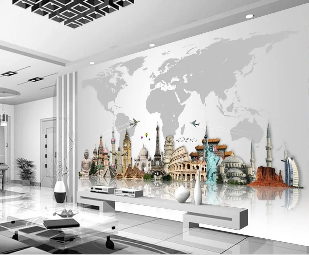Индивидуальные обои для стен всемирно известные архитектуры 3d фрески гостиной