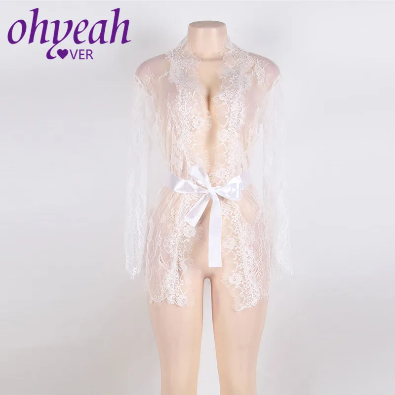 Ohyeahlover, женская одежда для сна, халат, сексуальное нижнее белье, платье, кружевной халат, ресницы, ночные рубашки, Короткие халаты, RM80528