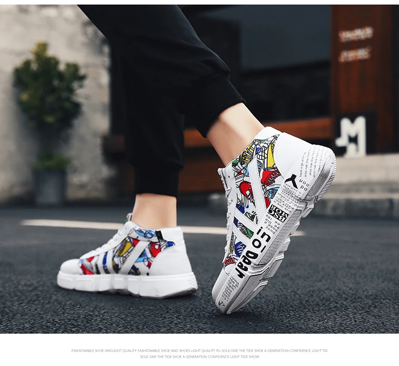 TYDZSMT Graffiti Sneakers Autumn Winter High Top Lover Shoes PU Woman Sneakers White Shoes Plus Size Zapatos De Mujer