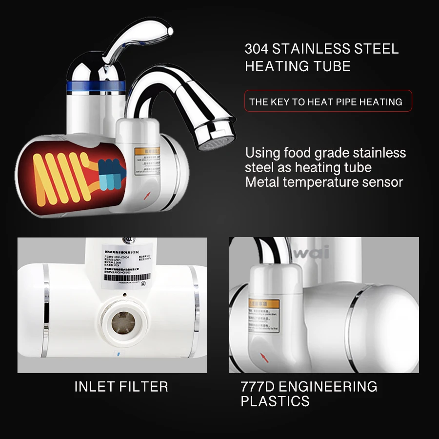 

Tankless Instant Faucet Water Heater Electric Water Tap Kitchen Bathroom Hot Cold Mixer Water Taps Banheiro Torneira Silver
