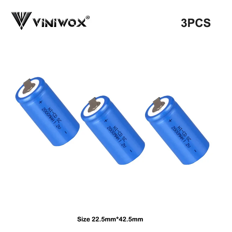 3PCS SC 2000mAh 1,2 V Ni-CD аккумуляторная батарея, элемент питания, батарея для электрических инструментов, Subc аккумулятор, настоящий NICD аккумулятор - Цвет: 3PCS
