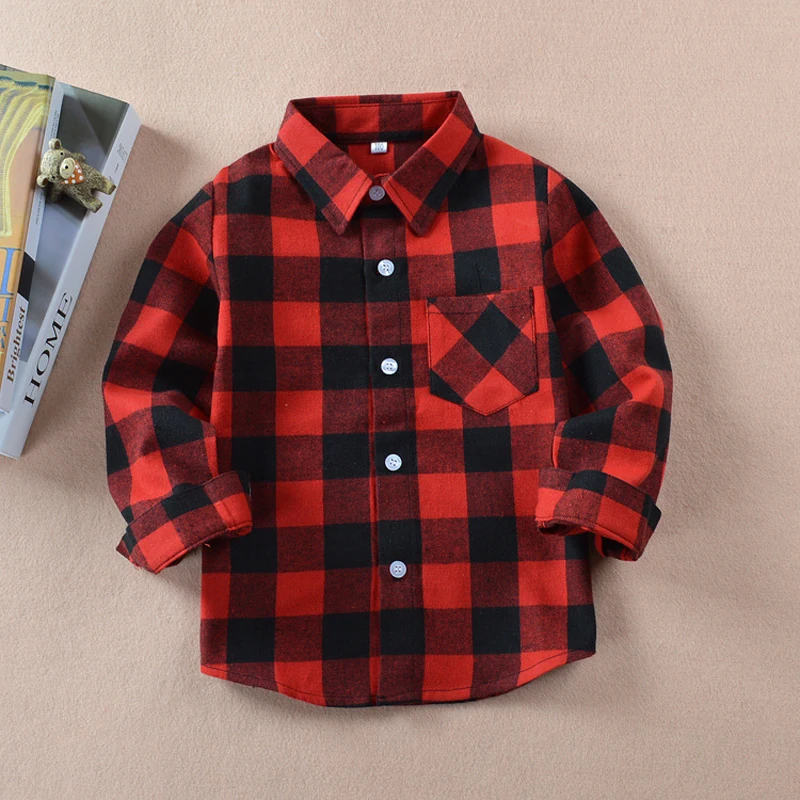 

Toddler Boys Plaid Shirts Spring Autumn Baby Boy Cotton Shirt England Style Long Sleeve Kids Blouses For Boys Children Cardigan