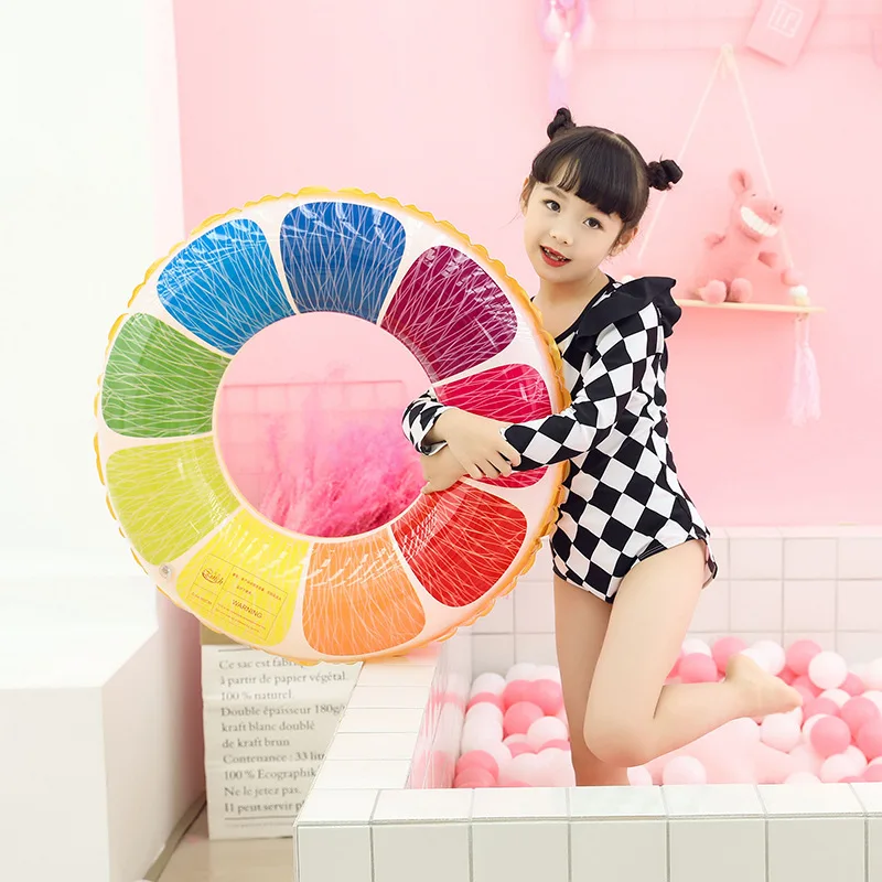 

Inflatable Colorful Lemon Print Swimming Laps Float Thickened PVC Children's Pool Swimming Ring Floating Pool Water Party Toys