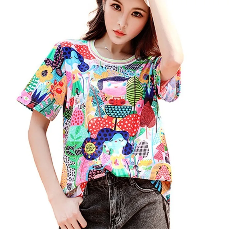 

2019 Summer T Shirt Female Plus Size O-neck Short Sleeved Print Tees Streetwear Fashion Casual Loose Tshirt Top Women Clothes