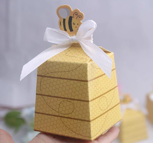 100pcs Cute Creative Cartoon Bee Candy Boxes Baby Birth Shower Birthday Party Favor Supplies Gift Box | Дом и сад