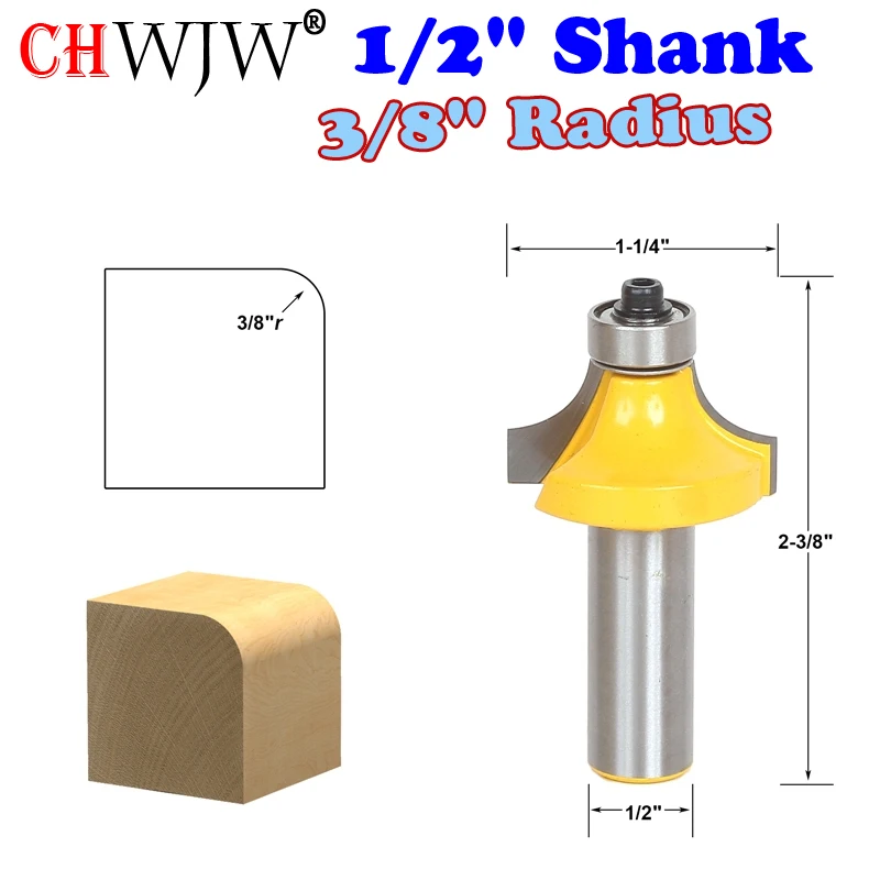 

1pc 1/2" Shank High Quality Round Over Edging Router Bit - 3/8" Radius Wood Cutting Tool woodworking router bits - Chwjw