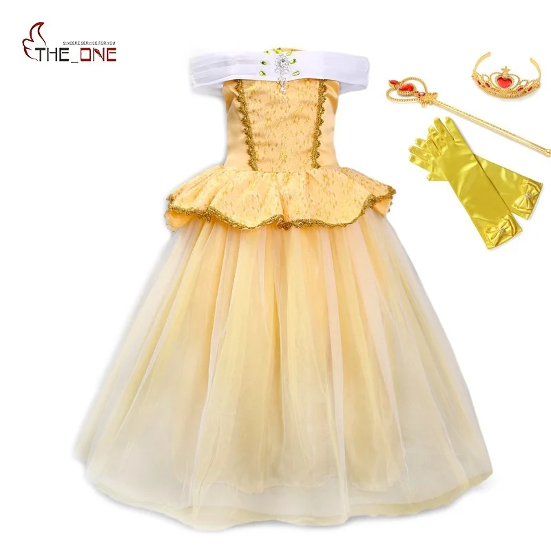 

MUABABY Girls Belle Princess Dress up Clothing Kids Summer Sleeveless Beauty and The Beast Costume Christmas Ball Gown