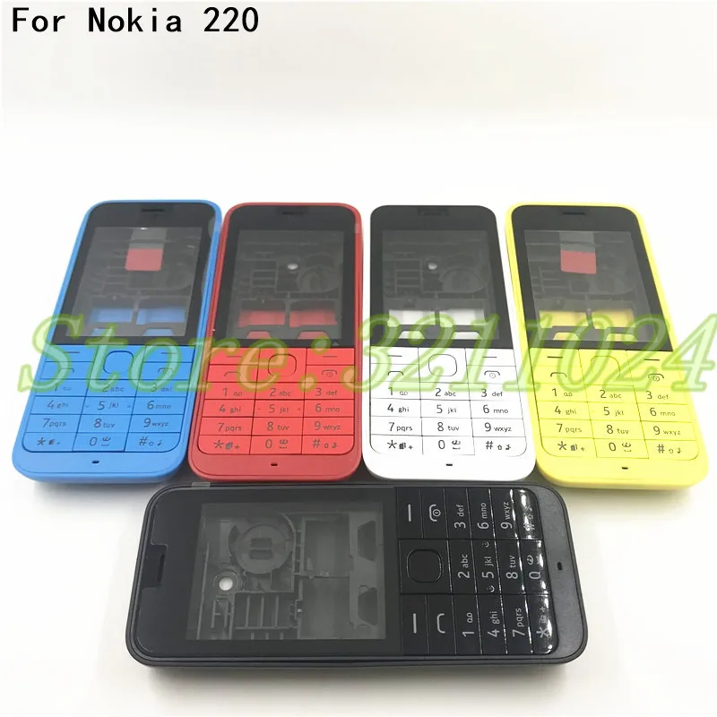 

Good quality New Front Middle Frame Back cover Battery Cover For Nokia 220 Full Housing Cover Case +English Keypad