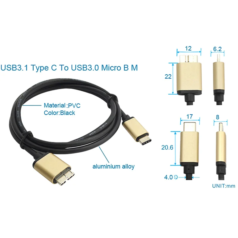 Effelon Кабель USB 3.1 Тип C (USB-C) к Micro B (micro usb 3.0) кабель 3.3 футов для samsung macbook & hard driver |