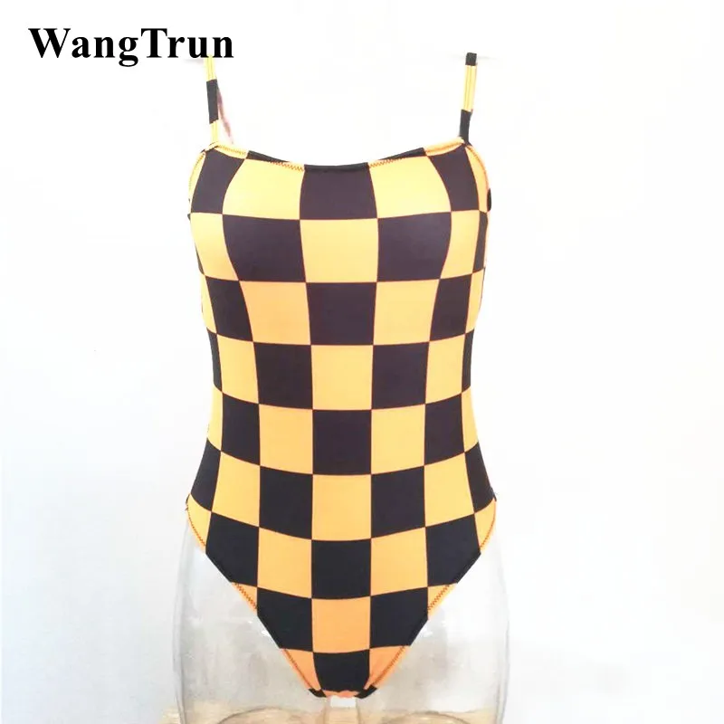 WangTrun Push Up Для женщин купальник плед Одна деталь купальники боди Ретро Монокини 2019