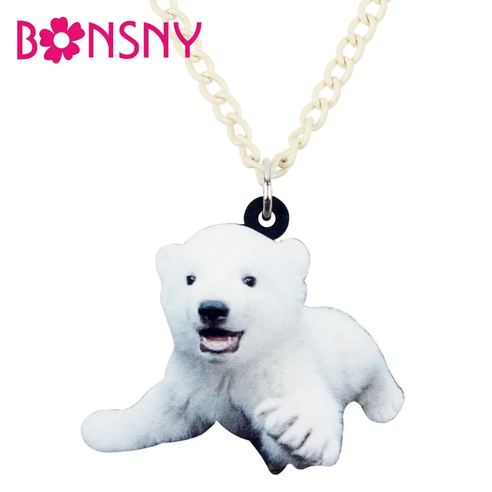 Фото Bonsny эффектное акриловое ожерелье счастливого белого медведя кулон цепочка аниме