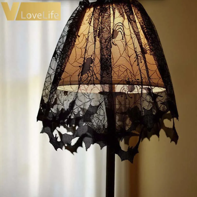 Занавески в стиле Хэллоуин Черная кружевная с летучей мышью паутина окна шторы
