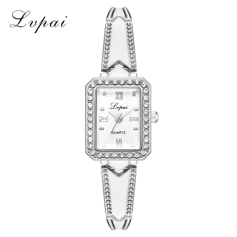 Silver White Lvpai брендовые роскошные стразы прямоугольник Часы для женщин кварцевые браслет часы дамы DressRose золотые часы relogios kol saati - Цвет: Silver White