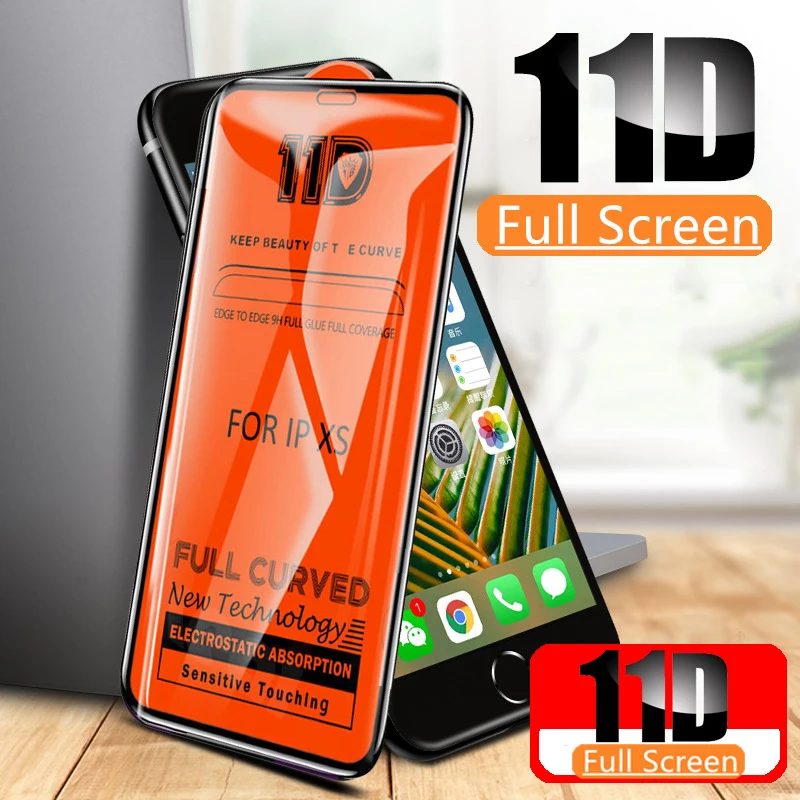 Защитное стекло с закругленными краями 11D для iPhone 7 8 6 6S Plus, закаленное защитное стекло для X XR XS Max