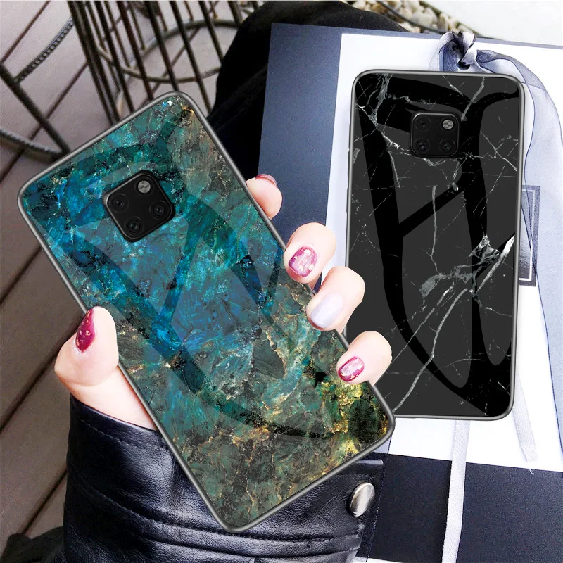 Marbled Tempered glass Luxury phone case For Huawei Mate 20 Pro P30 Y9 2019 silicon Cover X Case | Мобильные телефоны и
