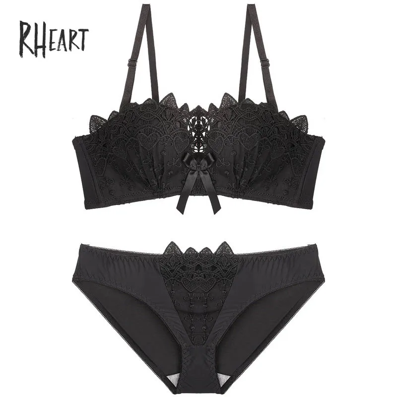 Black Roseheart летние женские модные красные фиолетовые беспроводные сексуальные комплекты нижнего белья, хлопковые трусики, Мягкие Бесшовные комплекты бюстгальтеров нижнее белье A B - Цвет: Black