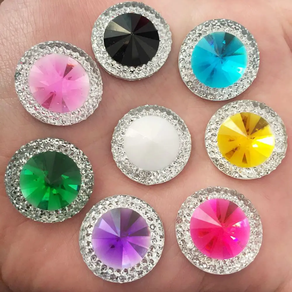 

New 100pcs 20mm Resin Double Color Round Rhinestone Flatback Wedding Diy Crafts K19*10