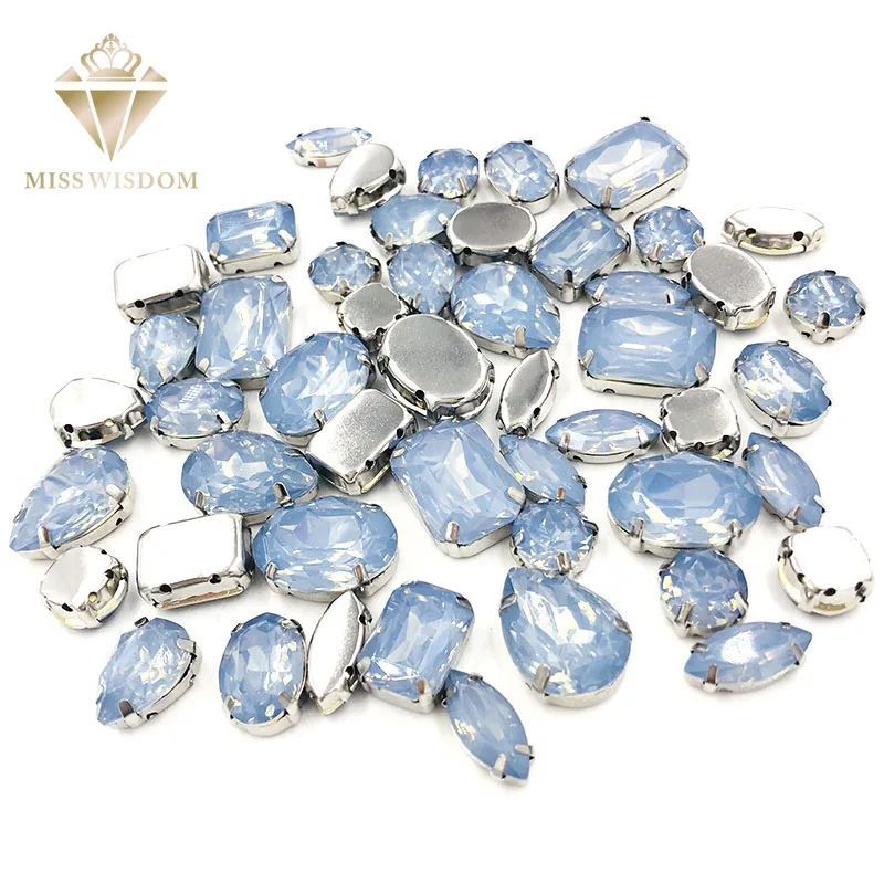 

NEW HOT SALE 50pcs Light blue opal Resin Mixed shape Mixed szie flatback sew on rhinestones DIY Handicrafts accessories