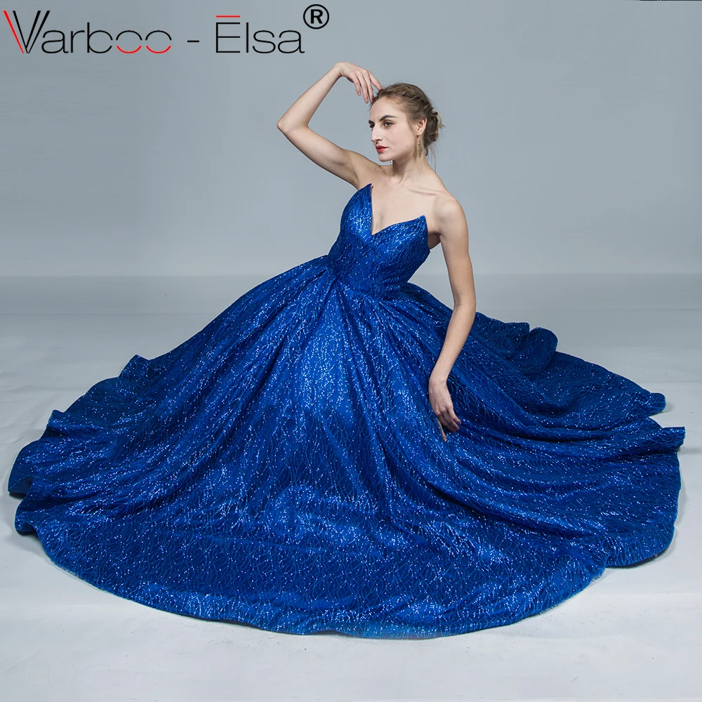 VARBOO_ELSA/горячая Распродажа блестящие ярко-синие вечерние платья сексуальное