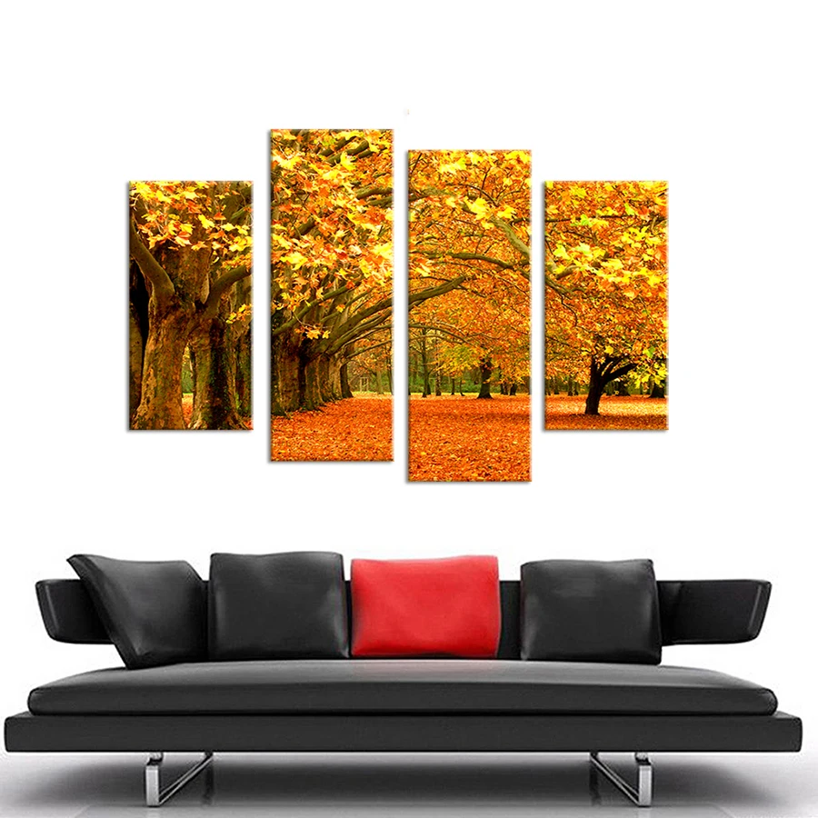 

4pcs Hot Sell Modern Wall Painting Home Decorative Art Picture Paint On Canvas Prints Charming Autumn Leaves with no frame