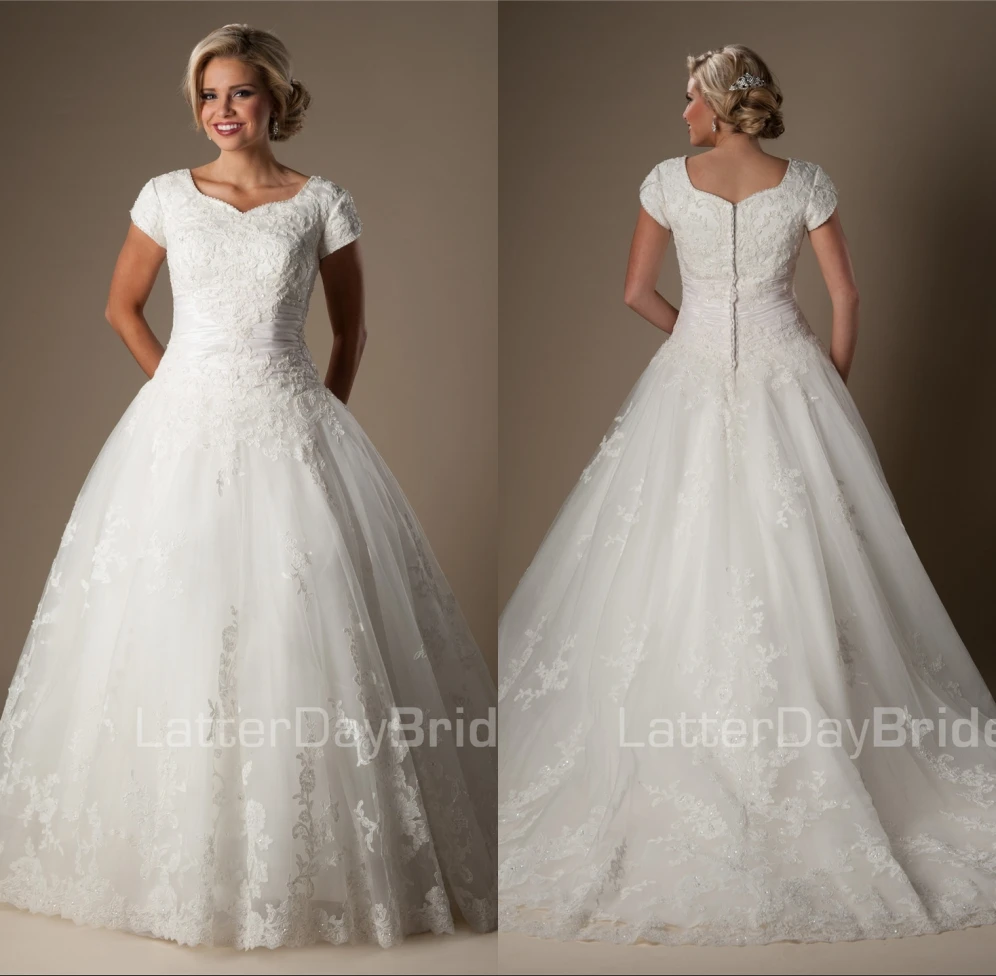 Бальное платье скромные свадебные платья 2019 с рукавами Кружевная аппликация из
