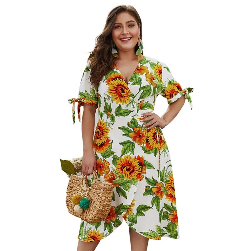 2019 летнее женское платье с подсолнухами Пляжное плюс размер шифоновое Boho платья