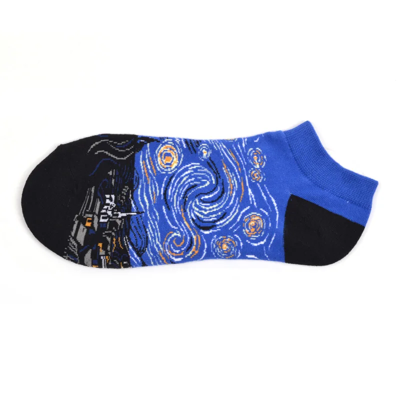 The Starry Night Художественные носки Ван Гога Звездная ночь, Мона Лиза, крик носки Ренессанс масляной краской хлопковые короткие веселые летние носки для мужчин и женщин - Цвет: The Starry Night