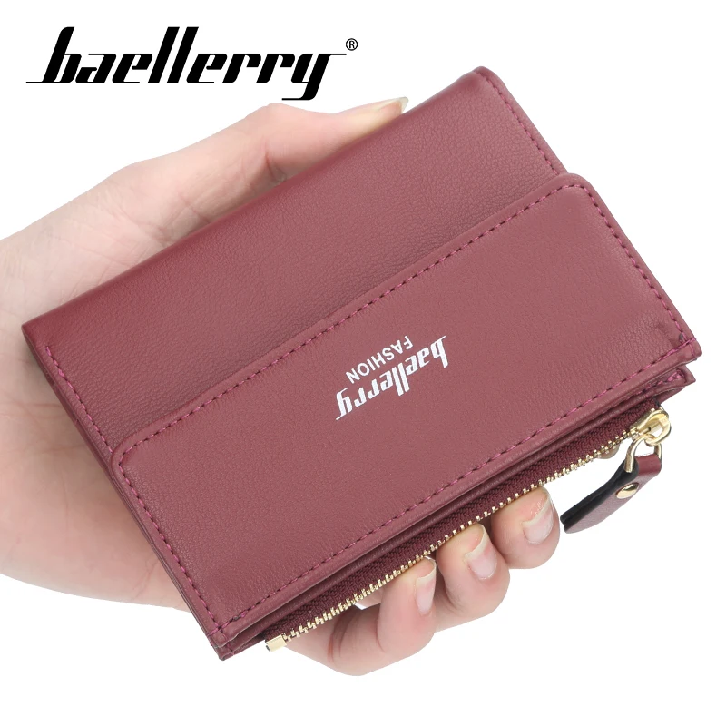 Короткий кошелек Baellerry для женщин однотонный бумажник на молнии и с защелкой