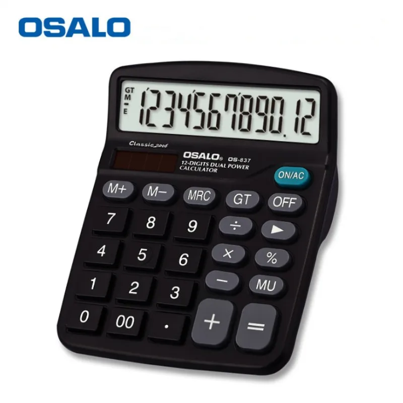 

NEW 837 High quality calculators solar double power environmental protection ABS plastic 12-bit display calculator black